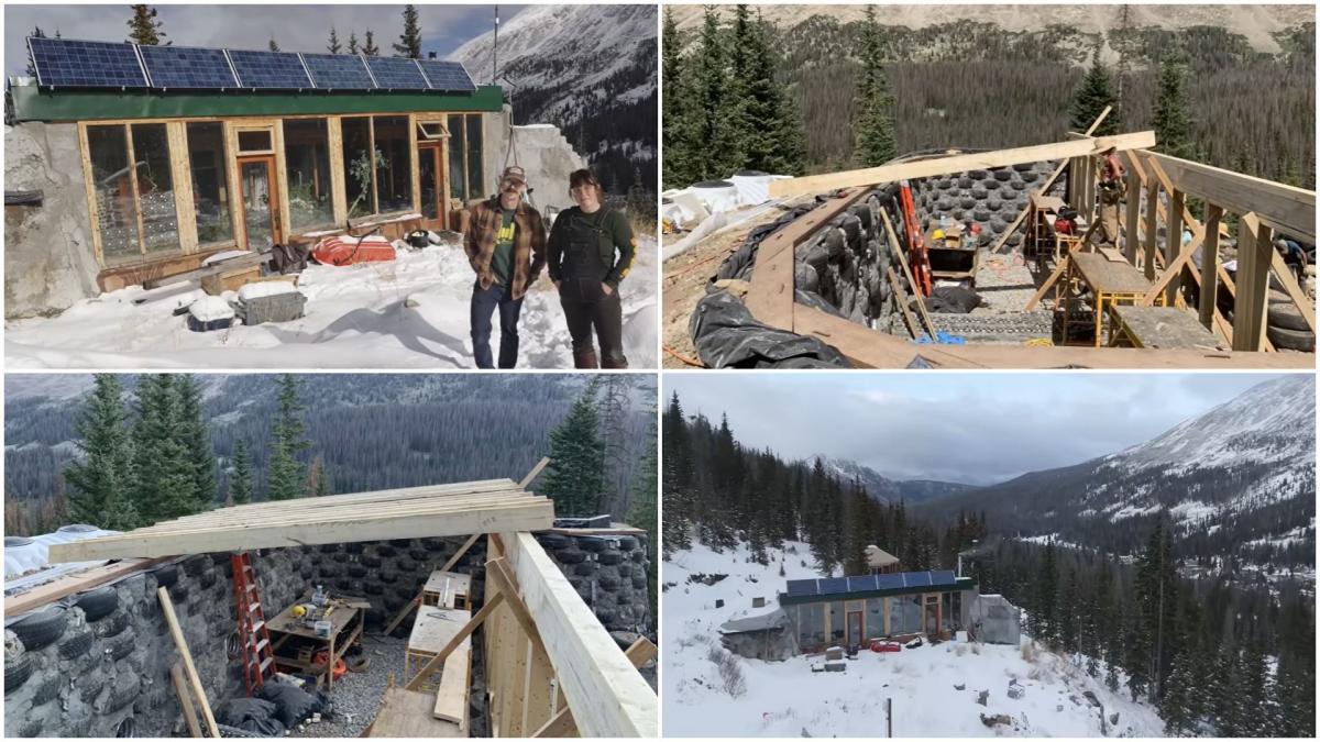 colaj cu casa construita pe munte din anvelope