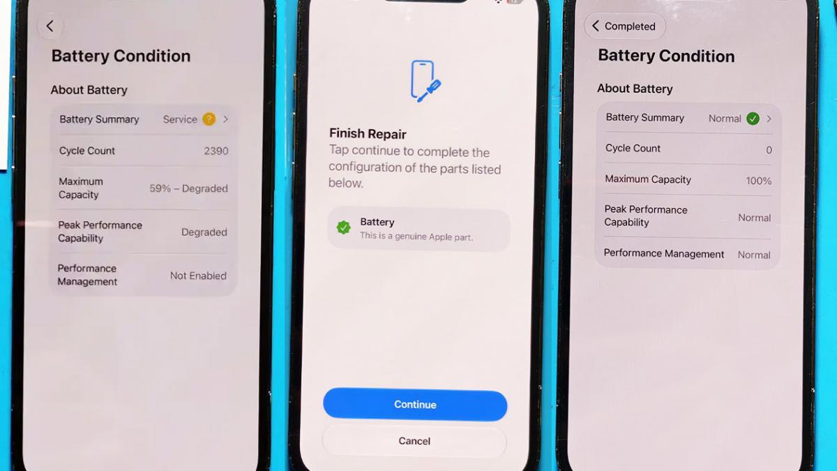 3 ecrane de iPhone-uri care arată condiția bateriei mai proasta sau mai buna 