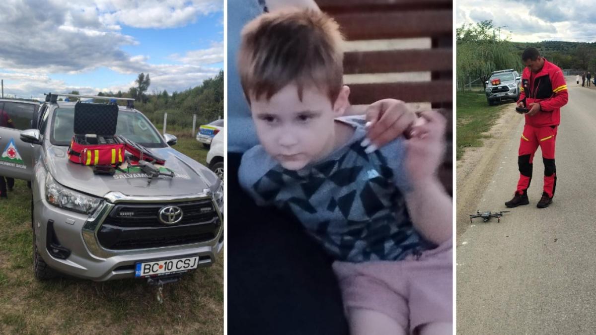 un baiat de 4 ani din bacau a disparut de acasa si este cautat de doua zile salvamontistii au folosit drone ca sa il gaseasca
