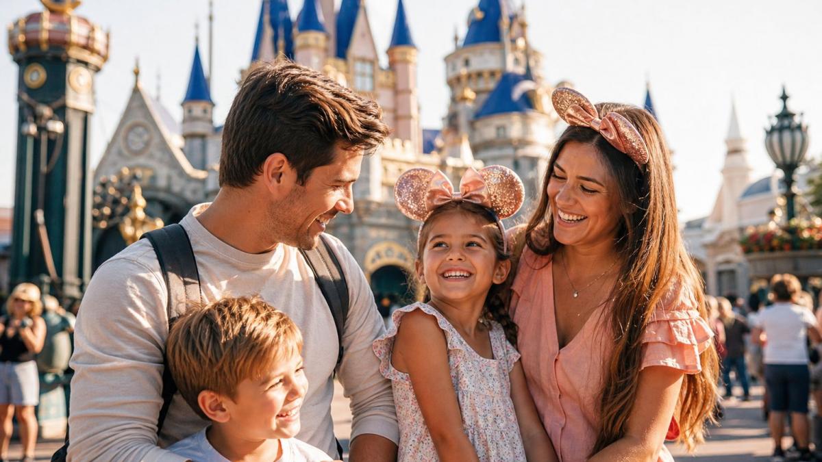 o familie fericita cu doi copii la Disneyland Paris 