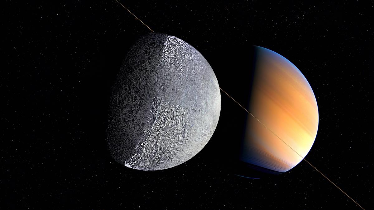 poza in care apare Enceladus, satelitul lui Saturn, este o lume mică și înghețată - GettyImages-2237926339