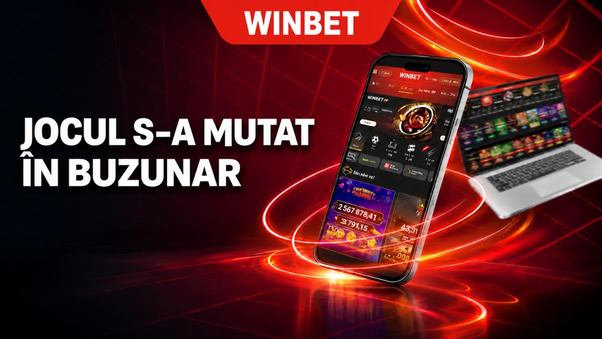 afis publicitar Winbet despre interfața mobila a cazino-ului online 