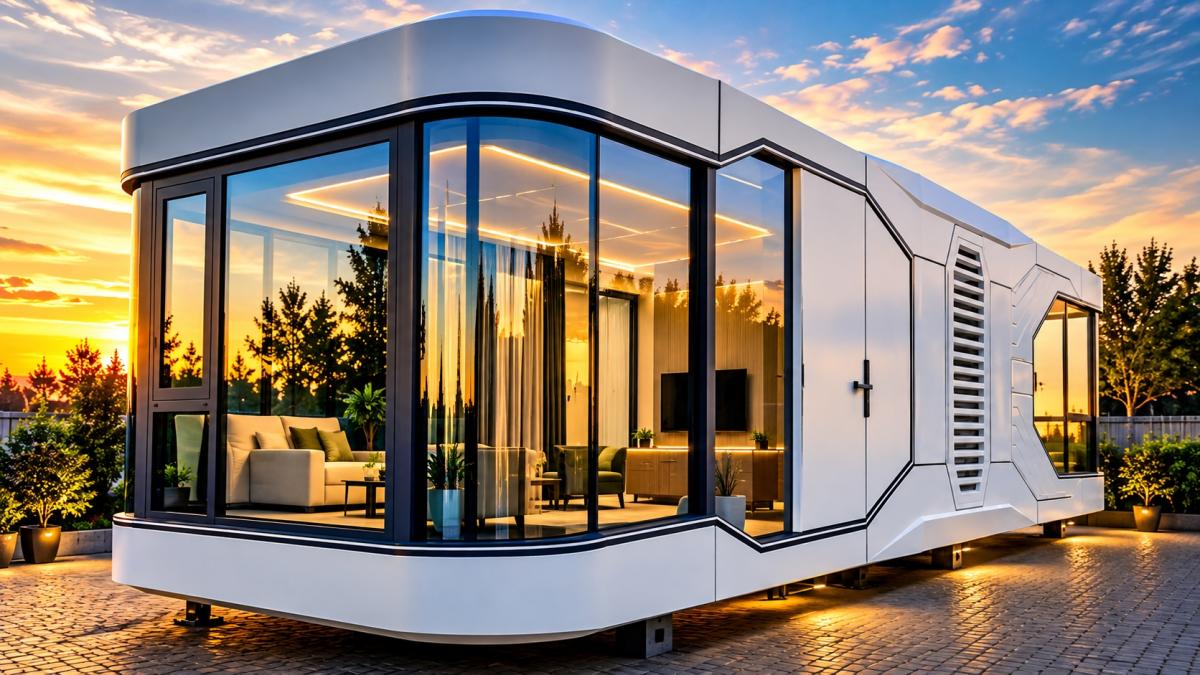 casa modulara cu design futuristic si geamuri mari 