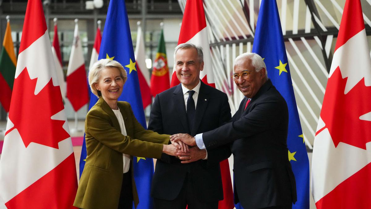 Mark Carney la poză cu Ursula von der Leyen și Antonio Costa
