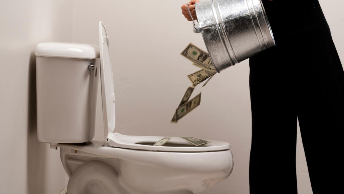 bancnote aruncate in toaleta wc