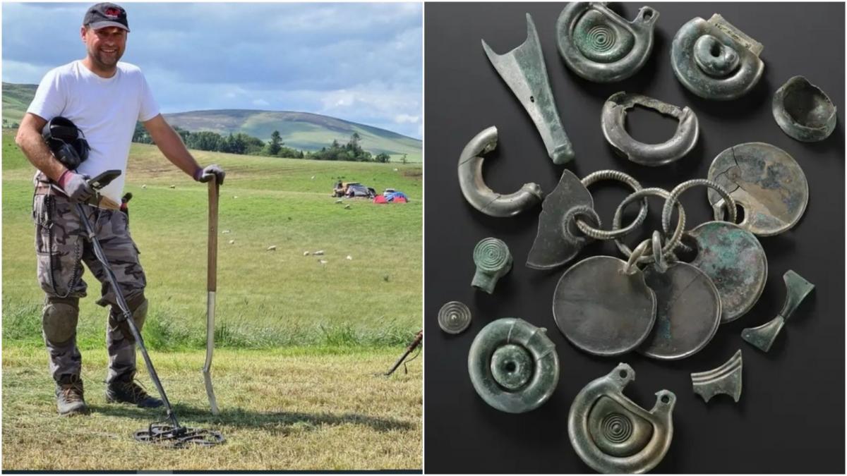 un barbat cu un detector de metale a fost atat de norocos incat a descoperit doua tezaure vechi de 3 000 de ani