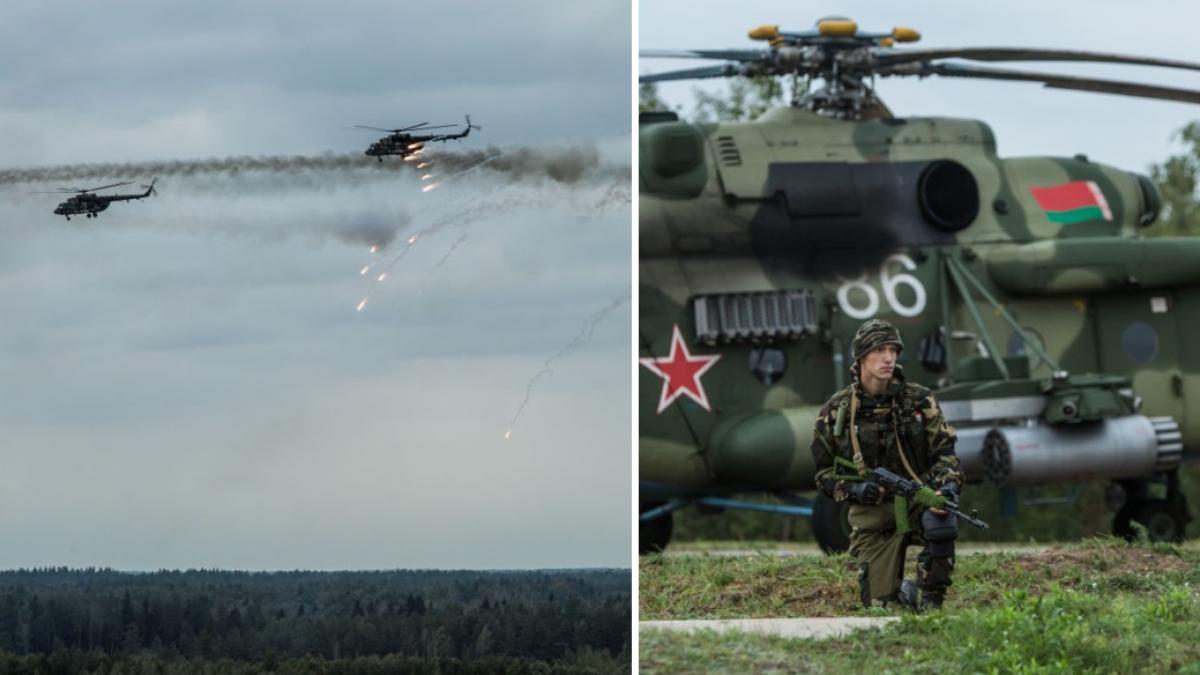 colaj 2 poze in care apar imagini din 2017 de la exercițiile militare comune între Rusia și Belarus