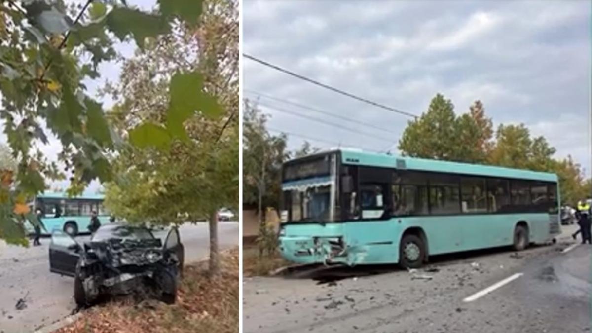 colaj 2 poze - Accident grav în Craiova, autobuz si o masina