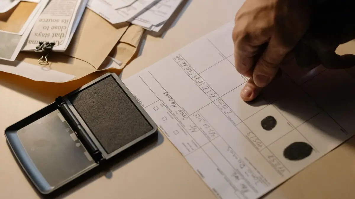 birou cu cazier judiciar, ștampila de amprenta si alte foi pe el 
