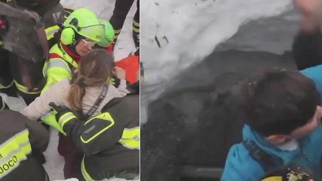 Presa italiană: Românca și fetița ei, salvate de sub dărâmăturile hotelului lovit de avalanșă. Imagini cu operațiunile de salvare