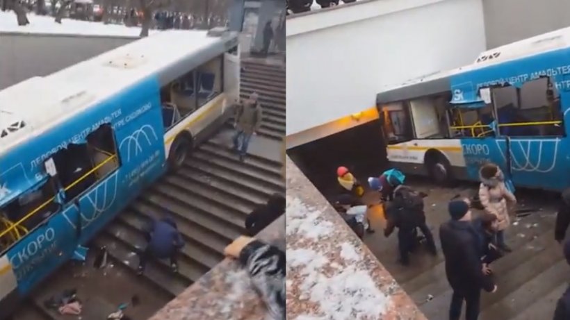 Un autobuz plin cu pasageri a intrat într-o gură de metrou, în Moscova. Sunt zeci de victime - VIDEO