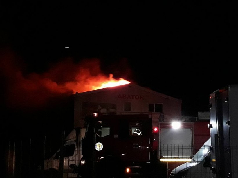 Incendiu puternic la un abator din Prahova. În apropiere se află rezervoare cu motorină - VIDEO