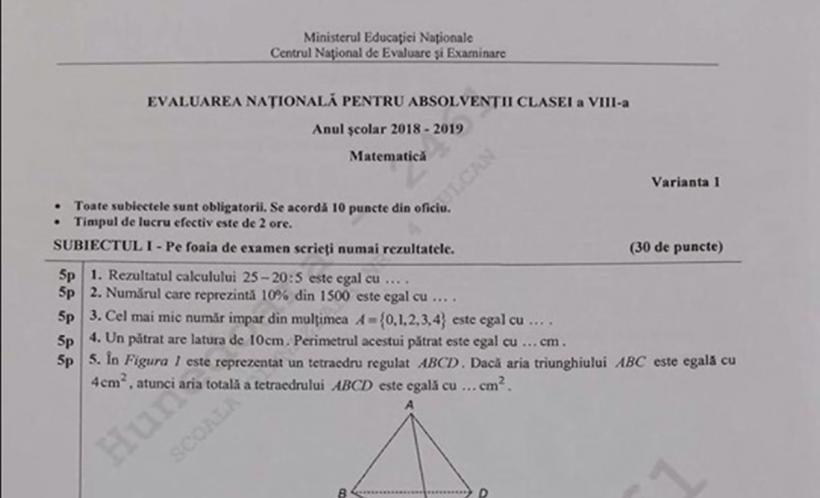 Barem Matematică Evaluare Națională 2019 Subiecte Mai Ușoare