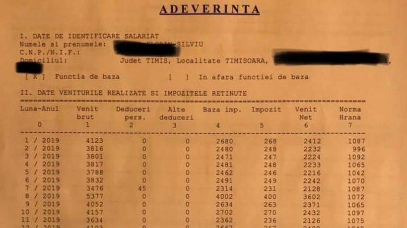 Un polițist din Timișoara și-a prezentat adeverința de venit, după declarațiile ministrului Vela: „Este dezinformare în masă”