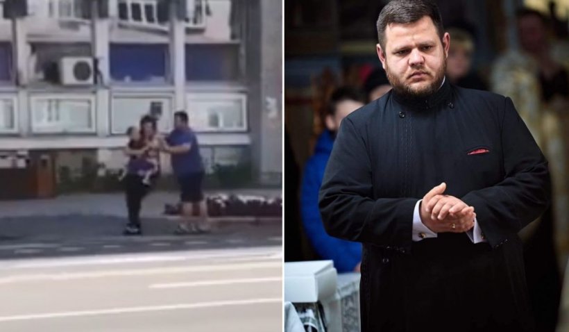 Preot filmat când își bate soția cu copilul în brațe, în Bacău