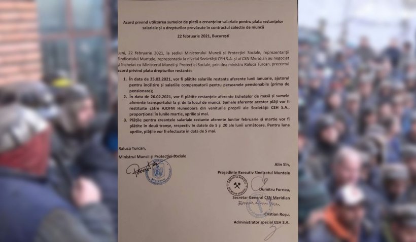 Acesta este acordul semnat la Bucureşti! Minerii blocaţi în subteran au cerut să îl vadă şi au ameninţat că, în caz contrar, intră în greva foamei