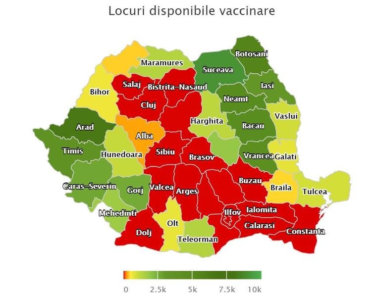 Locuri disponibile vaccinare. Harta cu județele unde vă mai puteți vaccina 