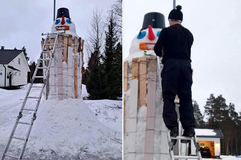 Un român, profesor de sport, a construit cel mai înalt om de zăpadă din Finlanda: "Am vrut să fac ceva pentru fiica mea" 