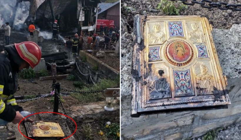 Minune la biserica arsă din Bârseşti: Evanghelia a scăpat intactă din flăcări