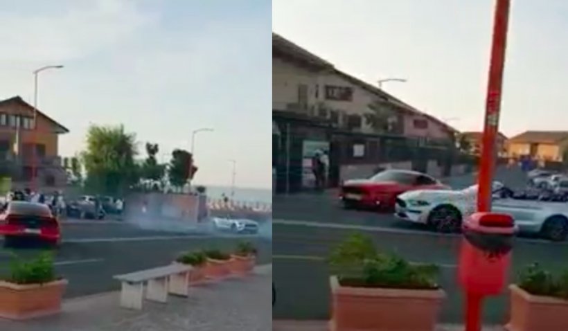 Doi șoferi teribiliști filmați făcând drifturi, în plină zi, pe faleza unui cartier de locuințe din Constanța: Locuitorii se feresc din calea lor