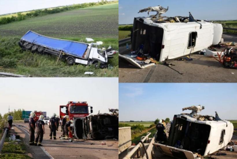Un TIR românesc și un microbuz, impact nimicitor în Ungaria