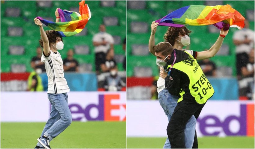 Un fan al Germaniei a intrat pe stadion cu steagul LGBTI. Suporterii au primit 20.000 de steaguri pentru a-i irita pe maghiari