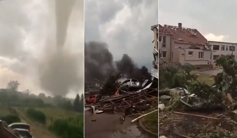 Dezastrul după tornada din Cehia, filmat de Antena 3. Cel puțin trei oameni au murit. Supraviețuitorii sunt căutați cu armata. Autostradă cu tiruri blocate pe zeci de kilometri