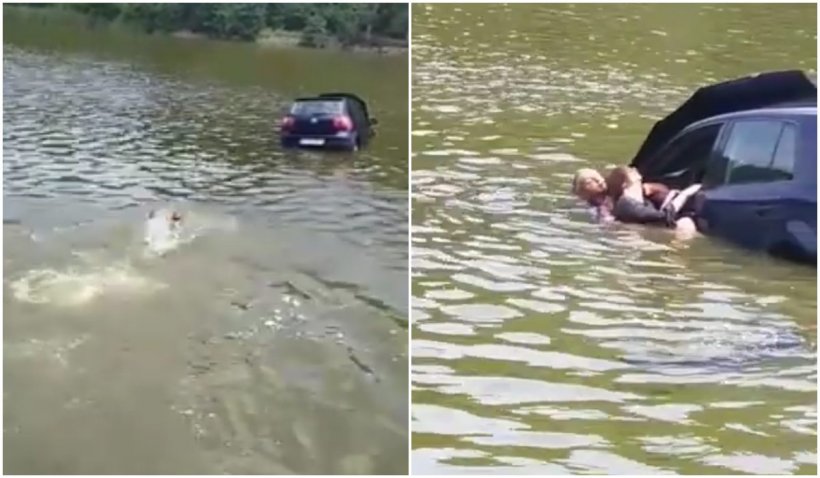 O șoferiță din Iași a ajuns cu mașina în lac. Descoperire polițiștilor când au scos-o din apă