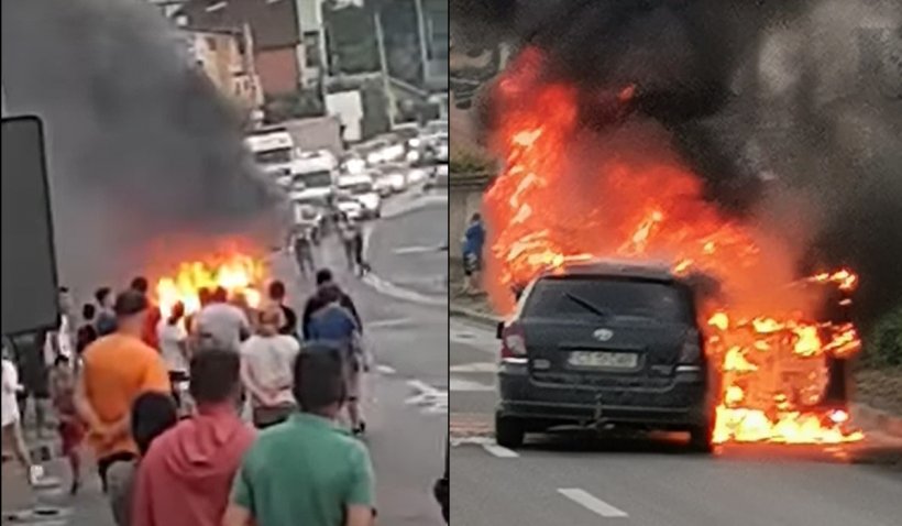 O maşină a luat foc în trafic la Agigea. O femeie a ajuns la spital cu arsuri