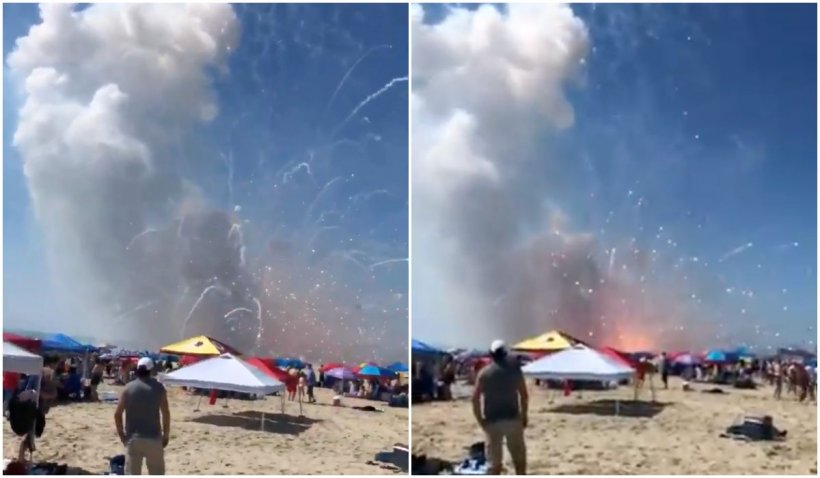 Momentul în care un camion cu artificii explodează aproape de o plajă din SUA. Mai multe persoane sunt rănite
