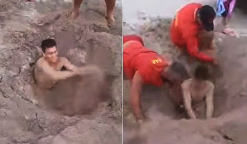 Tânăr îngropat în nisip și abandonat de prieteni, salvat de salvamari, pe plaja din Tuzla