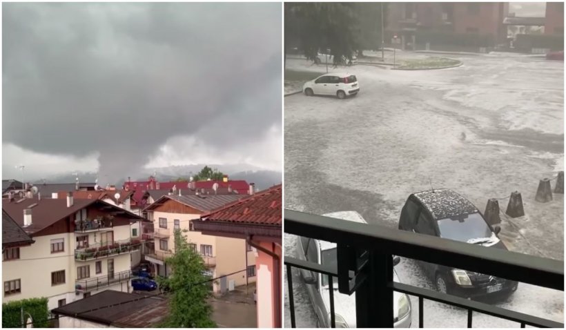 Străzile sunt îngropate de grindină în Italia. Furtuna a adus și o tornadă puternică, iar meteorologii au declanșat alertă de vreme rea