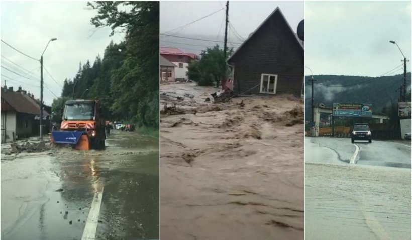 Inundaţii şi viituri de proporţii în ţară. Drumuri distruse, apă în case şi oameni scoşi pe braţe de pompieri