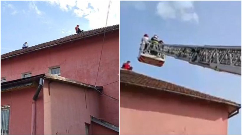 Doi bărbați amenință că se aruncă de pe acoperișul Casei de Pensii din Petroșani. Un negociator a ajuns la fața locului