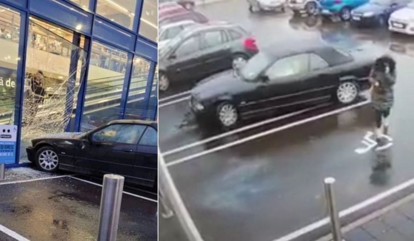 Şoferiţă cu BMW filmată când distruge un magazin, după ce a fost "încurcată" de un alt şofer, în Brad, Hunedoara