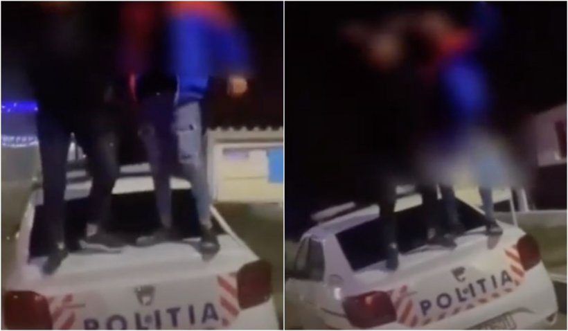 Doi adolescenți s-au urcat pe o mașină de Poliție și s-au filmat cântând manele, în Focșani