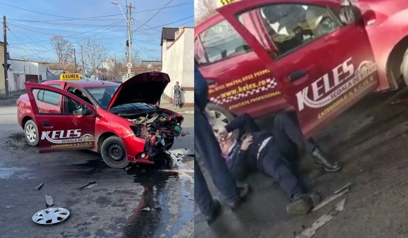 Elevul unei școli de șoferi a provocat un accident în timpul probei practice, în Brăila. Polițistul examinator a fost rănit