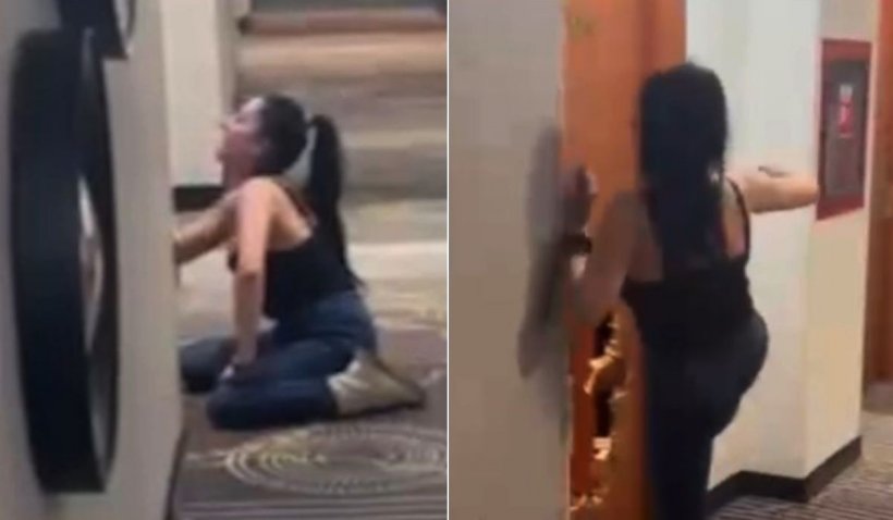 Clip viral pe TikTok, după ce o tânără cu alcoolemie record a fost filmată când distruge o uşă, într-un hotel din Sibiu