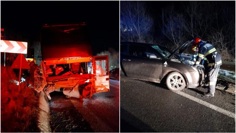 Impact frontal între un autocar cu 60 de pasageri și o mașină, la Suceava. Un tânăr de 20 de ani a murit pe loc