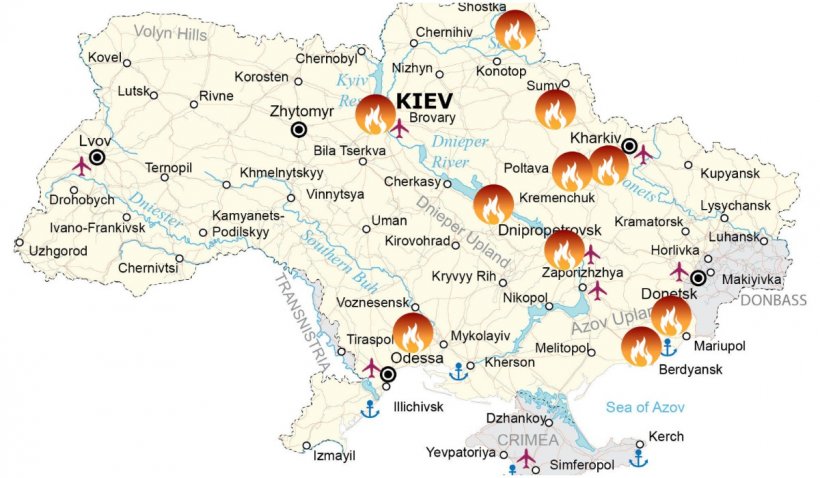 Unde au fost raportate până acum explozii în Ucraina