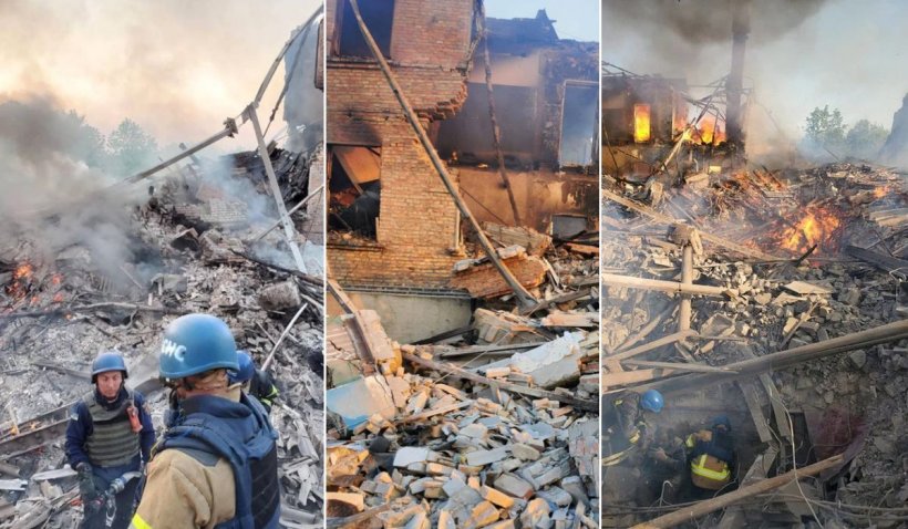 Imagini de la școala bombardată de ruși în Bilogorivka, unde 60 de persoane ar fi murit carbonizate