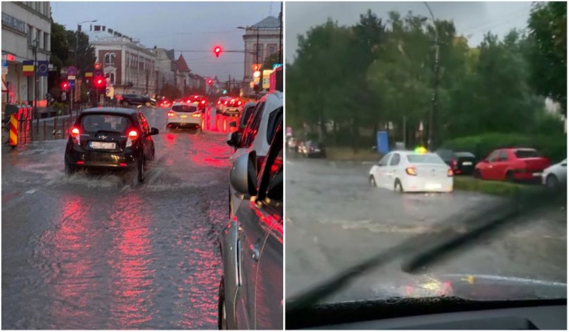 Rupere de nori în Cluj! Centrul oraşului a fost inundat: "În orașul nostru de cinci stele, apa-i până la genunchi pe o arteră principală!"