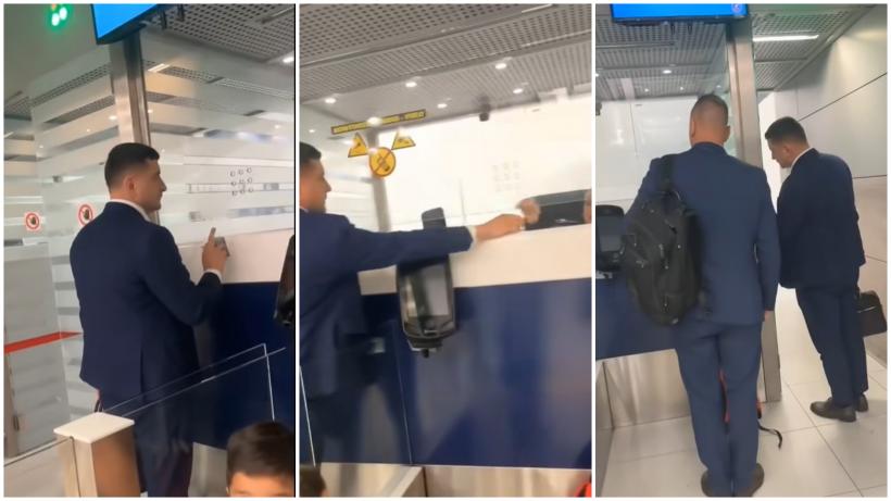 „N-am timp, mă!”. George Simion, filmat în timp ce sare coada la aeroport și începe să bată în geamul ghișeului închis