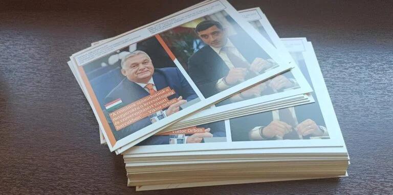 George Simion apare alături de Viktor Orban în pliante electorale cu mesaje în limba maghiară. Budapesta spune că nu i-a dat acordul