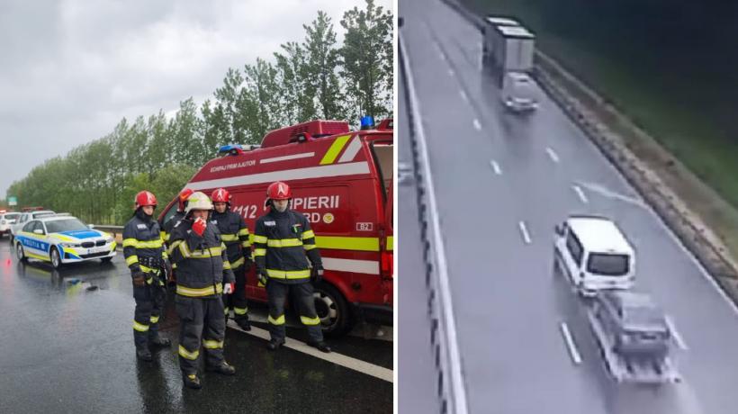 Accident grav pe autostrada A1, lângă Arad. Două microbuze s-au lovit. Momentul a fost surprins de camerele video. Sunt peste 10 răniţi