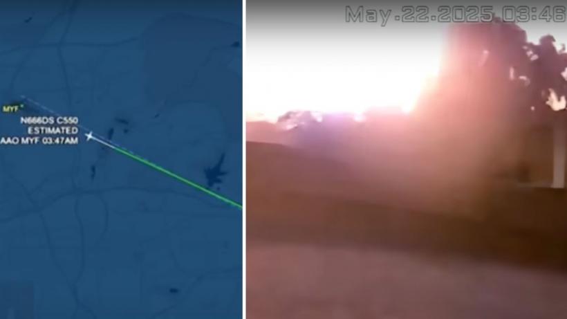 Momentul în care avionul s-a prăbuşit în San Diego, filmat de o cameră de supraveghere. Un artist celebru, printre cei de la bord
