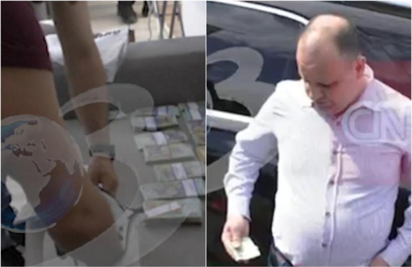 Momentul în care un inspector ANAF primea mită mii de euro de la o femeie de afaceri. Banii erau numărați pe capota unei mașini