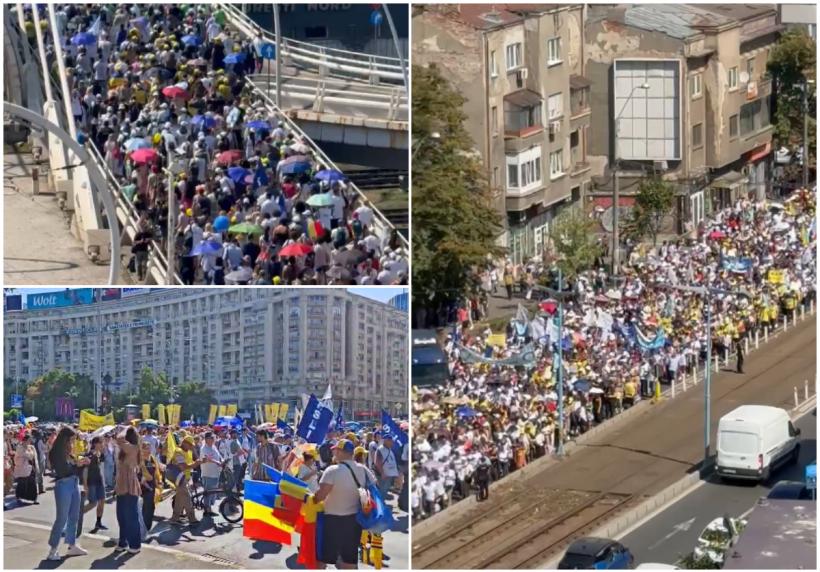 Protest de amploare în București. Mii de profesori din toată țara au plecat în marș spre Cotroceni. Nicușor Dan i-a chemat la discuții