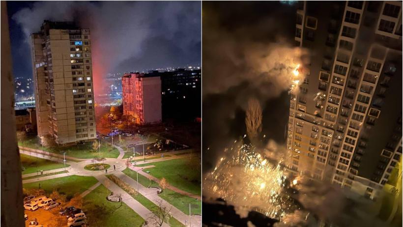 Clipe de groază în Kiev: Rușii au atacat capitala toată noaptea cu drone și rachete. Zeci de clădiri afectate și 16 răniți