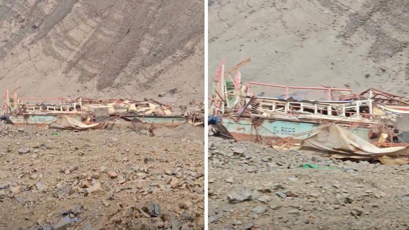 Descoperire rară la Vidraru, după ce a fost secat barajul: Epava unui vapor dispărut a ieșit la suprafață. Imaginile au ajuns virale